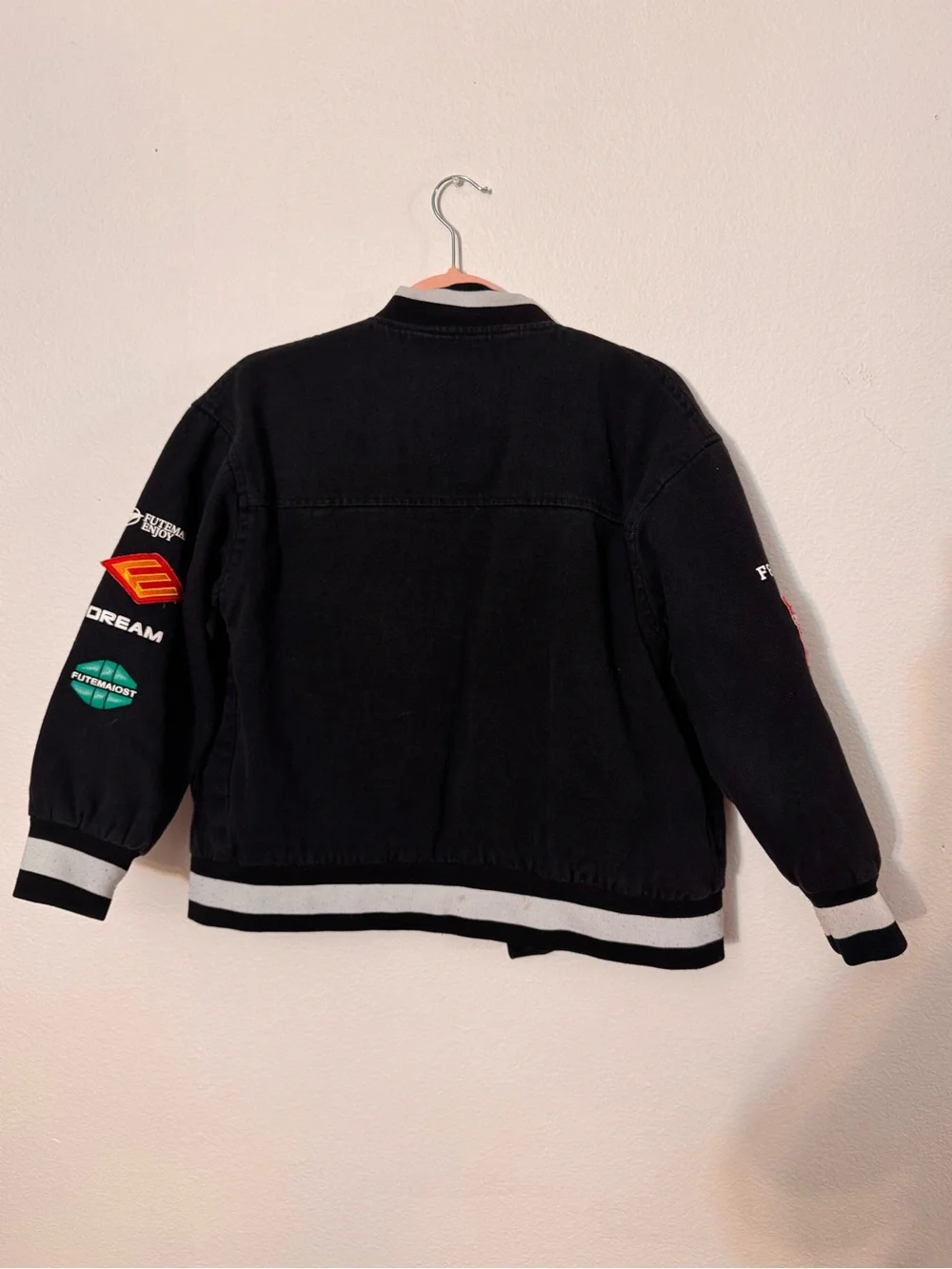 Kids Black Graphic Bomber Jacket -
